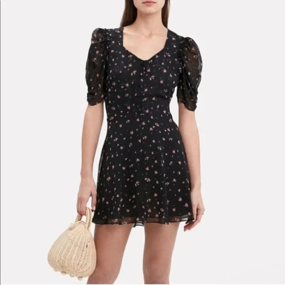LoveShackFancy Black Floral A-Line Bohemian Dress $295